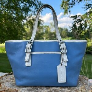 Vintage COACH Legacy Small Market Tote Blue and White 9846